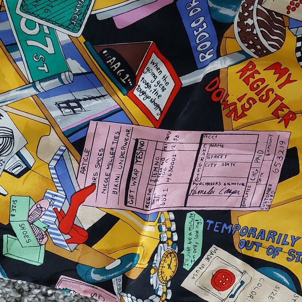 Silk Nicole Miller pocket square, Shopaholic, vintage - Picture 3 of 4